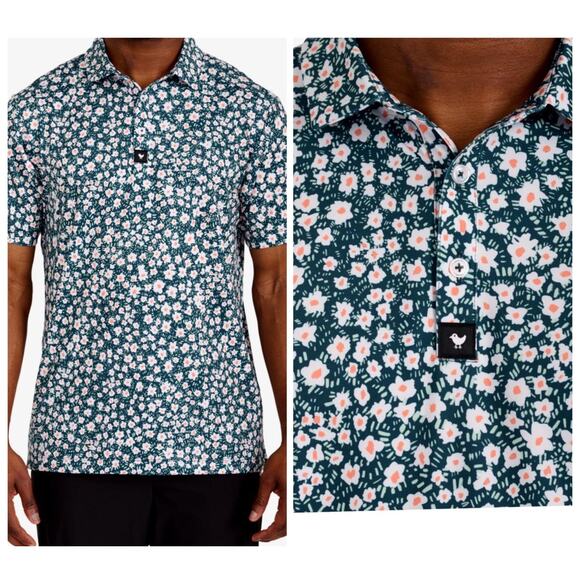 Bad Birdie Green Floral Bermuda Geometric Performance Golf Polo Men’s Size Small - Picture 1 of 13